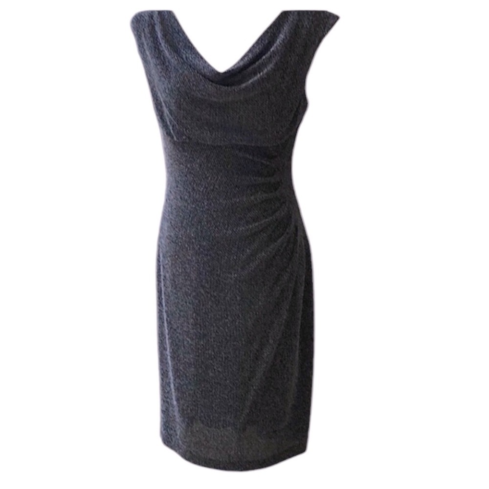 LAUREN RALPH LAUREN Black Silver  Metallic Cowl Neck Dress Women’s 8 NWT NEW